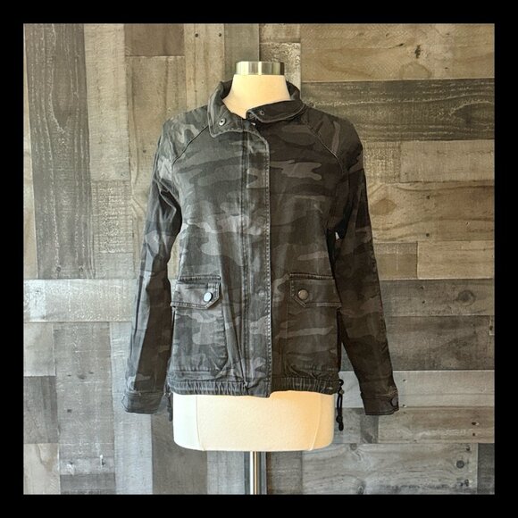 Democracy black gray camo zip up army jacket large military dark feminine fall - Picture 1 of 12